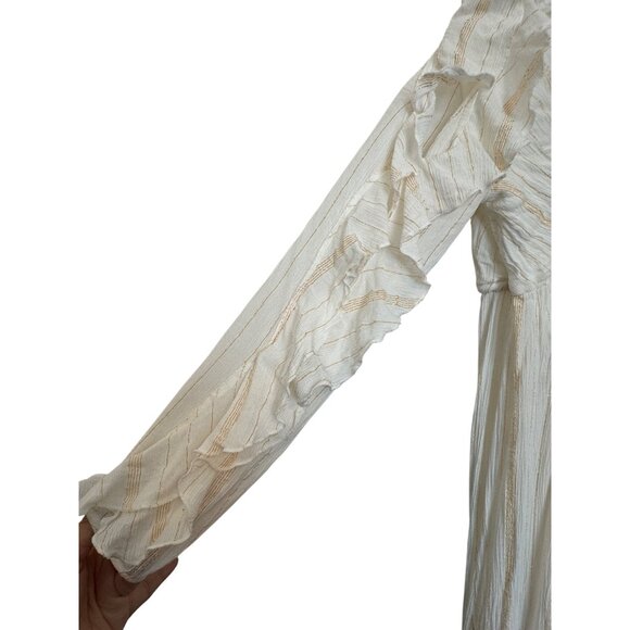 Guess Boho Maxi Dress Women Medium White Ruffle Sleeves Striped Made In India - Picture 4 of 8